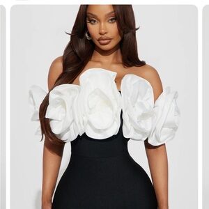 Fashion Nova Elegant Black and White Off-Shoulder Blouse